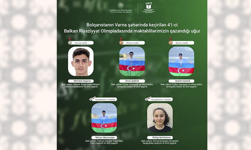 Şagirlərimiz 41-ci Balkan Riyaziyyat Olimpiadasında uğur qazanıblar