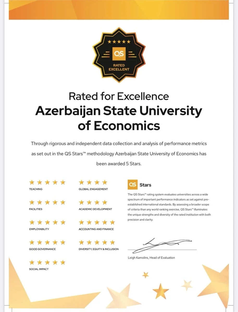 Daha bir universitetimiz “QS Stars” reytinq qiymətləndirməsində 5 ulduz  əldə edib.